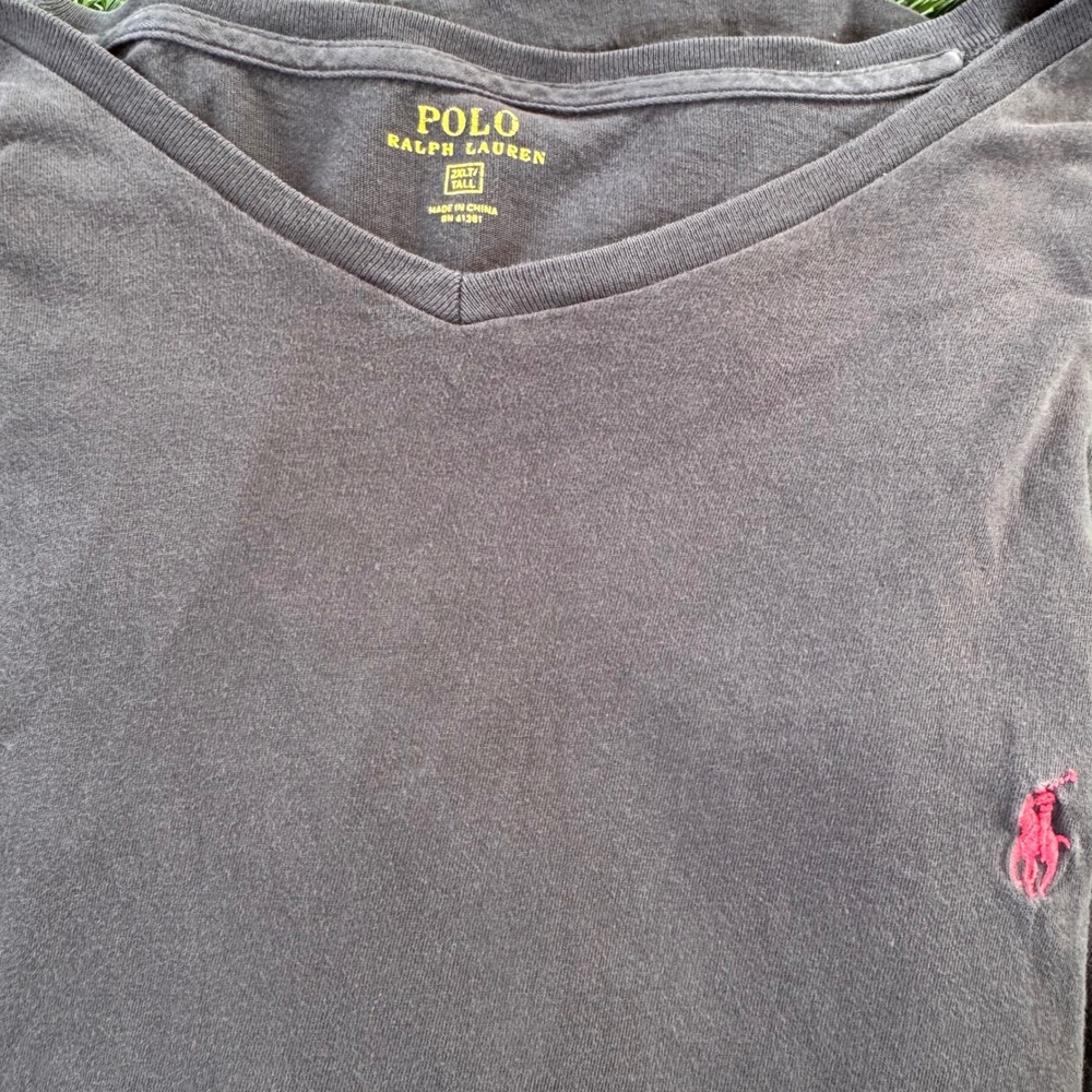 Polo Ralph Lauren Classic Gray Long Sleeve T-Shirt Red‎ Pony Logo 2XLT Tall